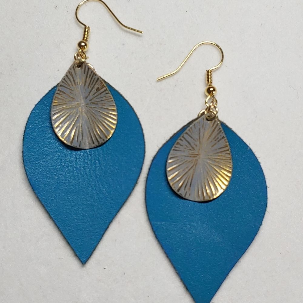 Earrings Teal and Gold - Picture 1 of 2